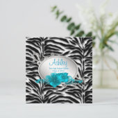 Invitation Filles Turquoise Blue Zebra Annonces de graduation (Debout devant)