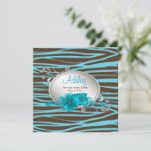 Invitation Filles Turquoise Blue Zebra Annonces de graduation (Debout devant)