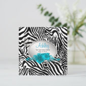 Invitation Filles Turquoise Blue Zebra Annonces de graduation (Debout devant)