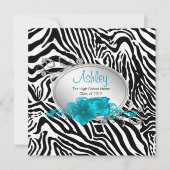 Invitation Filles Turquoise Blue Zebra Annonces de graduation (Devant)