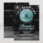 Invitation Filles turquoises Basketball Anniversaire (Devant / Derrière)
