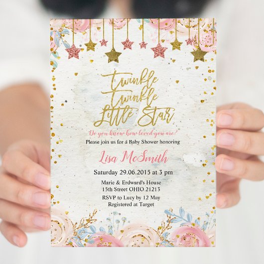 Invitation Filles Twinkle Petit Baby shower étoile