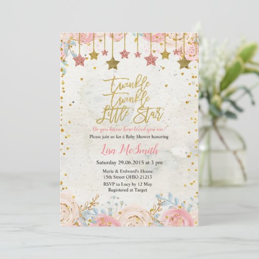 Invitation Filles Twinkle Petit Baby shower étoile (Debout devant)