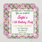 Invitation Fille's Vibrant été vert brillant rose Anniversair (Devant / Derrière)