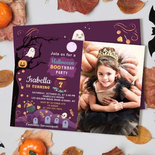Invitation Filles violettes Halloween fête d'anniversaire Pho