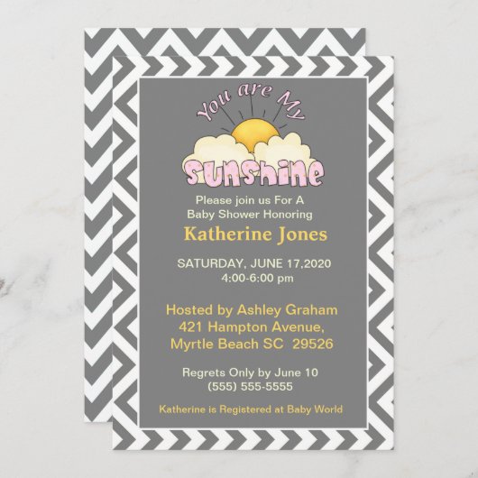 Invitation Filles Vous Êtes Mon Baby shower Sunshine Invitati (Devant / Derrière)