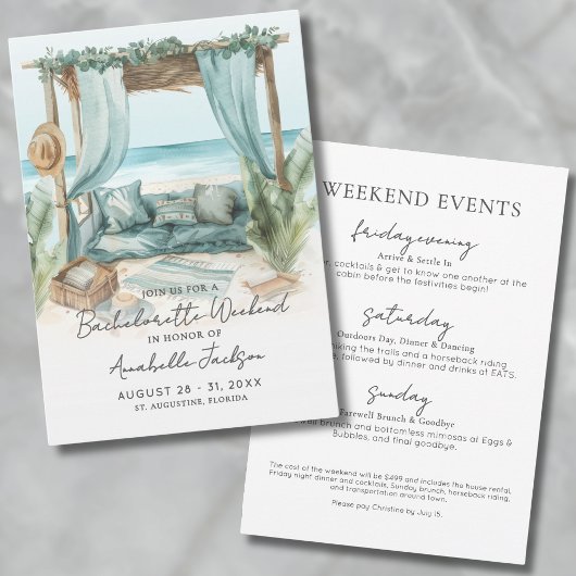 Invitation Filles Week-end Blue Beach Bachelorette Party