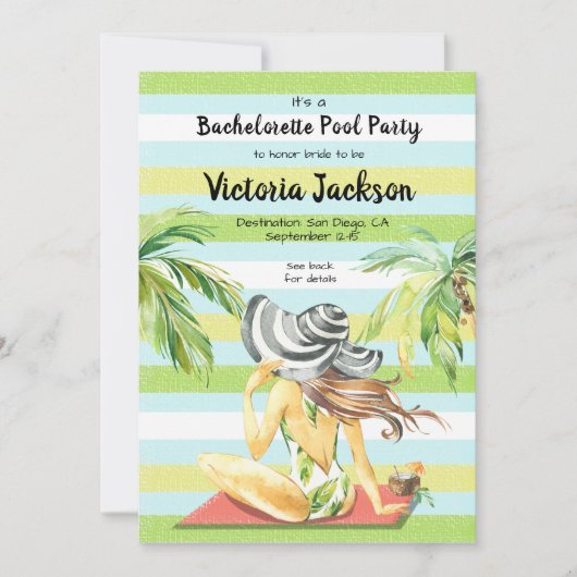 Invitation Filles week-end escapade tropicale Pool Party (Devant)
