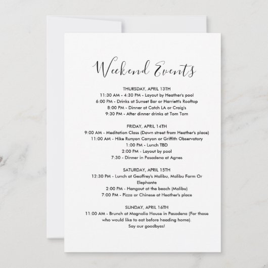 Invitation Filles Week-end LA Bachelorette Trip (Dos)