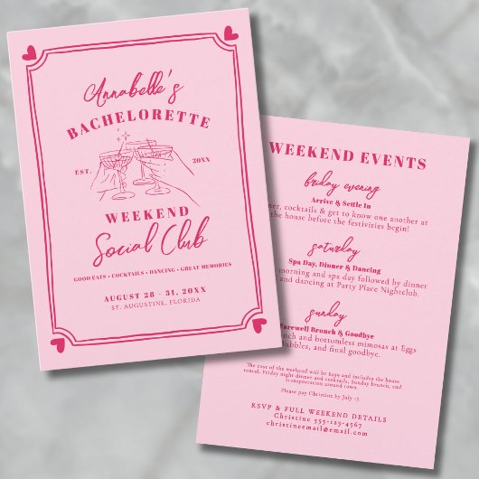 Invitation Filles Weekend Cocktail Social Club Bachelorette
