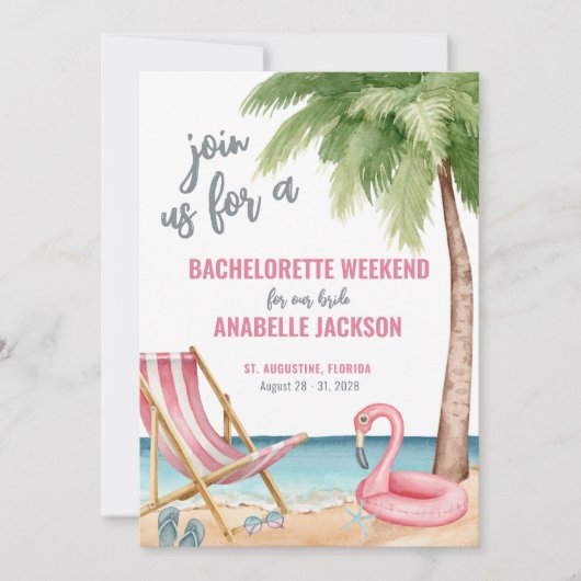 Invitation Filles Weekend QR Code Beach Bachelorette Party (Devant)