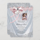 Invitation Filles White Satin Photo Première communion (Devant / Derrière)