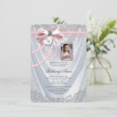 Invitation Filles White Satin Photo Première communion (Debout devant)