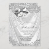 Invitation Filles White Satin Première Communion (Devant / Derrière)