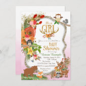 Invitation Filles Woodland Antler Baby shower (Devant / Derrière)
