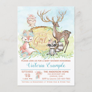 Invitation Filles Woodland Baby Friends Baby shower