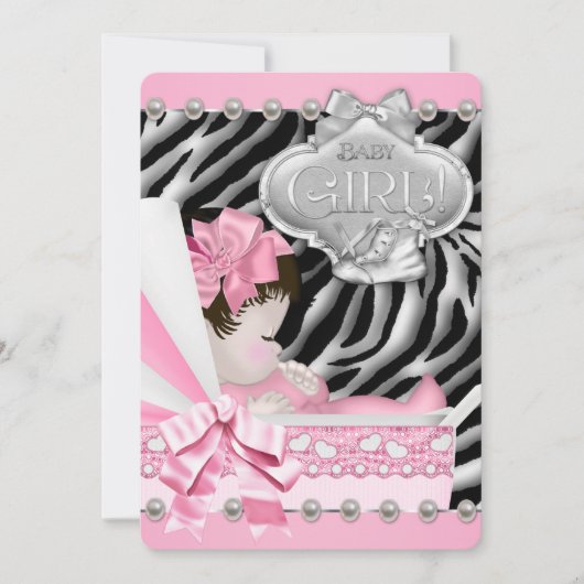 Invitation Filles Zebra Baby shower (Devant)