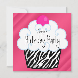 Invitation Filles Zèbre Rose Chaud Gâteau d'anniversaire
