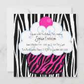 Invitation Filles Zèbre Rose Chaud Gâteau d'anniversaire (Dos)