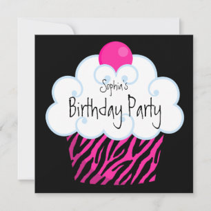 Invitation Filles Zèbre Rose Chaud Gâteau d'anniversaire