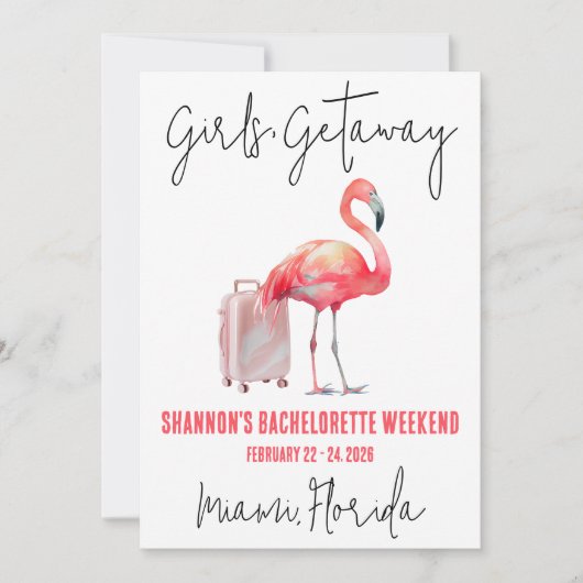 Invitation Filles's Getaway Flamant rose Beach Bachelorette W (Devant)