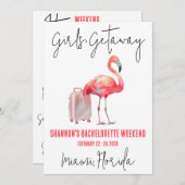 Invitation Filles's Getaway Flamant rose Beach Bachelorette W (Devant / Derrière)