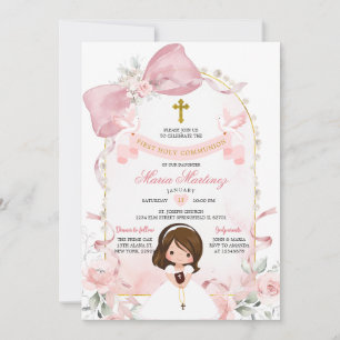 Invitation Fillet rose pâle perle fille première communion so