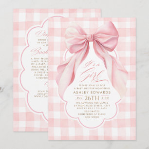 Invitation Fillet Rose Ruban Gingham Fille Baby Shower Tout E