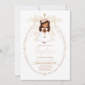 Invitation Fillette de baptême élégante perle arc (Devant)