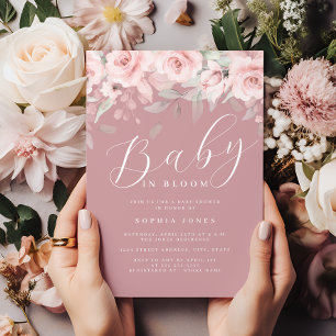 Invitation Fillette florale rose pâle bébé en fleurs Baby Sho