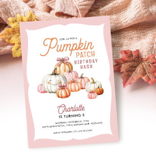 Invitation Fillette Patch de citrouilles Nœuds Fête d'anniver