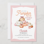 Invitation Fillette Patch de citrouilles Nœuds Fête d'anniver (Devant)