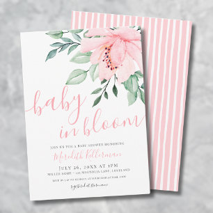 Invitation Fillette Rose Épanoui Fleurs de Douceur Baby Showe