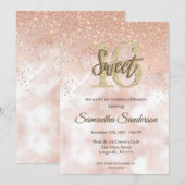 Invitation Fillette Rose Pailleté Or Paillette Douce 16 (Devant / Derrière)