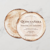 Invitation Fillettes jumelles rustiques Quinceañera Bois grai (Devant / Derrière)