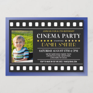 Invitation Film de la fête d'anniversaire du cinéma Photo ble