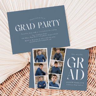 Invitation Film moderne Bleu 6 Photo Graduation Party