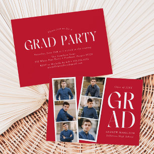 Invitation Film moderne Rouge 6 Photo Graduation Party