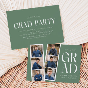 Invitation Film moderne Sage 6 Photo Graduation Party