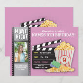 Invitation Film Nuit Rose Cinéma Anniversaire Fête Photo (Devant / Derrière)