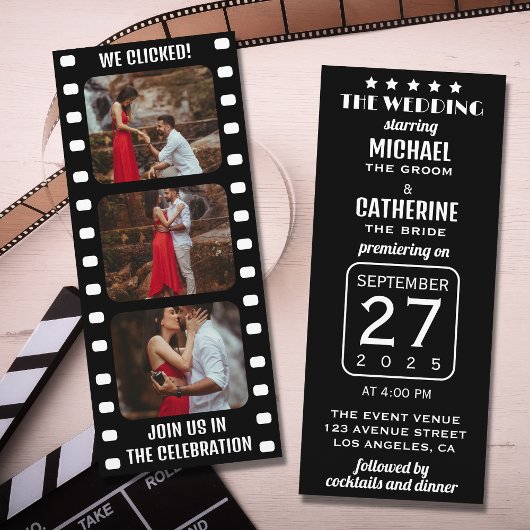 Invitation Film Strip Black and White Cinema Mariage