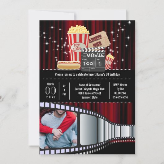 Invitation Film thème de la soirée cinéma popcorn (Devant)