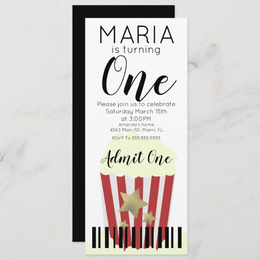 Invitation Films Popcorn Modernes Billet Style Party Invitat (Devant / Derrière)