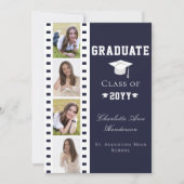Invitation Filmstrip Four Photo Collage Graduation | Bleu (Devant)