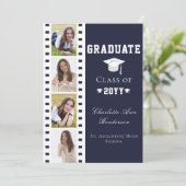 Invitation Filmstrip Four Photo Collage Graduation | Bleu (Debout devant)