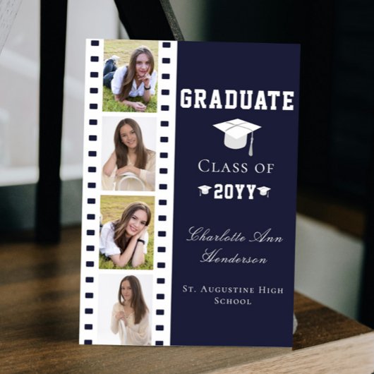 Invitation Filmstrip Four Photo Collage Graduation | Bleu