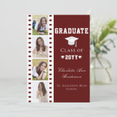 Invitation Filmstrip Four Photo Collage Graduation | Red (Debout devant)