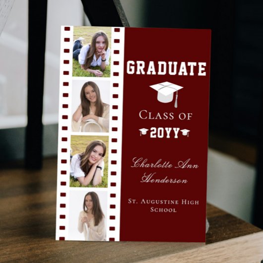 Invitation Filmstrip Four Photo Collage Graduation | Red