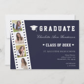 Invitation Filmstrip Four Photo Collage Open House | Bleu (Devant)