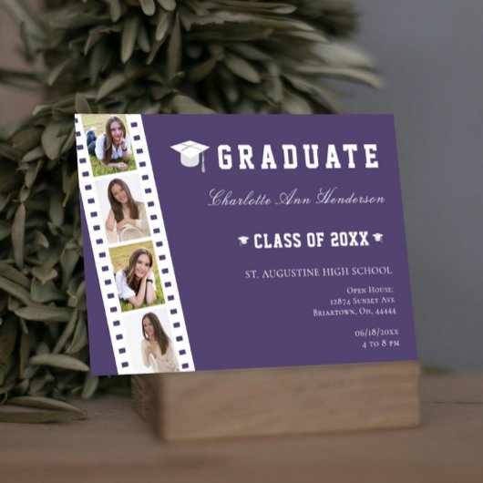 Invitation Filmstrip Four Photo Collage Open House | Pourpre